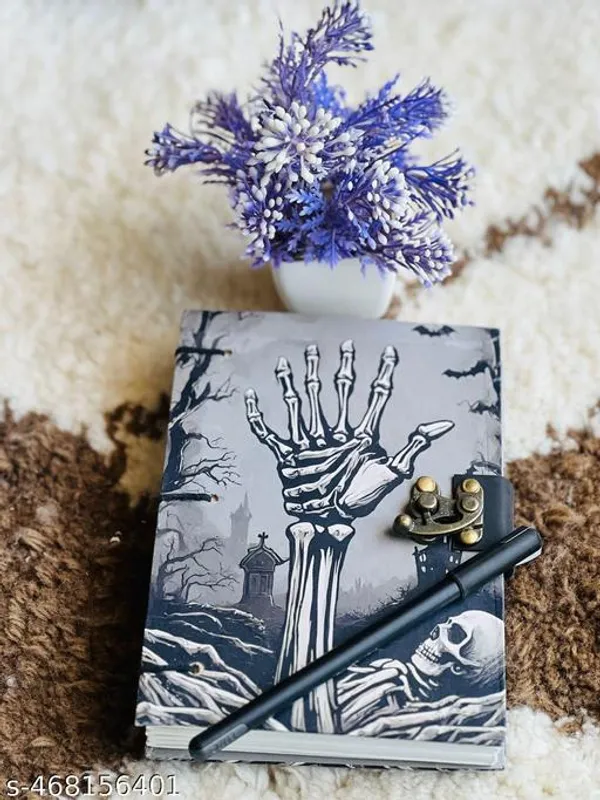 Hand_Skeleton_Printed_Diary_Notebook_With_Lock_Clasp_For_Gift_Office_Use_5_7_Inch_200_Pages_A5_Diary_Unruled_200_Pages