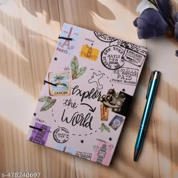 Diary_Notebook_Explore_The_World_Diary_Printed_Diary_Notebook_With_Lock_Clasp_For_Gift_Office_Use_5_7_Inch_200_Pages_A5_Diary_Unruled_200_Pages