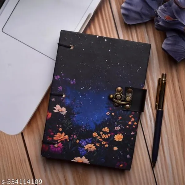 Diary_Notebook_Trendy_Flower_Printed_Diary_Notebook_With_Lock_Clasp_For_Gift_Office_Use_A5_Diary_Unruled_200_Pages