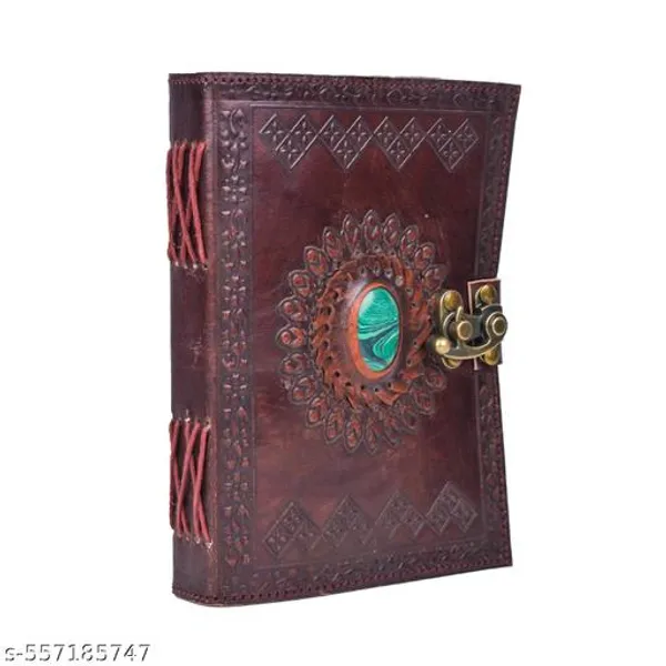 Real_Leather_Green_Stone_Brown_Embossed_Handmade_Diary_With_Metal_Lock_Size_Of_H_6_L_4_Brown