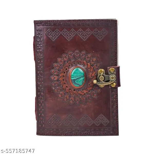 Real_Leather_Green_Stone_Brown_Embossed_Handmade_Diary_With_Metal_Lock_Size_Of_H_6_L_4_Brown