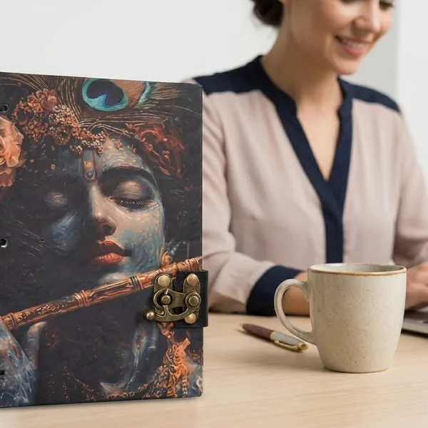 Printed_Handmade_Journal_Diary_With_Lordflute_Krishn_200_Pages_Deckle_Edge_Handmade_Paper_Metal_Lock_Vintage_Notebook_For_Writing_Sketching_Gifting