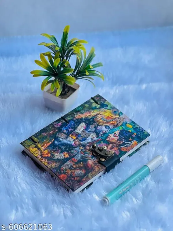 Handmade_Radha_Krishna_Printed_Diary_Exclusive_A5_Leather_Journal_With_Lock_Ideal_For_Professionals_Students_Printed_Cardboard_Diary_Notebook_With_Lock_Clasp_For_Gift_Office_Use_5_7_Inch_100_Pages_A5_Diary_Radha_Kishan_Beautiful_Printed_Design_Diary