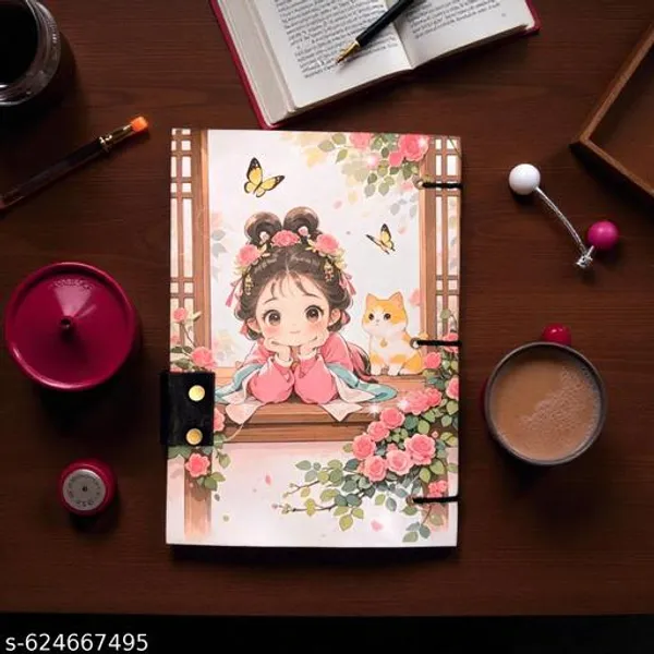 Vintage_A5_Lock_Diary_With_200_Pages_And_Cute_Anime_Girl_Floral_Design_For_Writing_And_Journaling