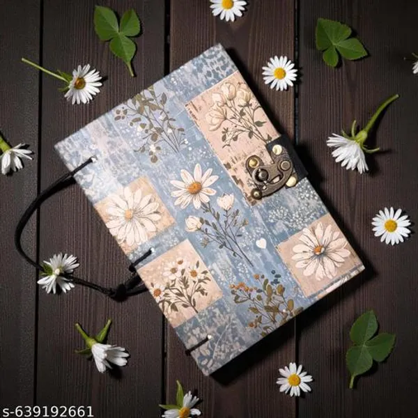 Vintage_Premium_A5_Lock_Diary_With_200_Unruled_Pages_And_Soft_Blue_Floral_Design_For_Daily_Writing_Use