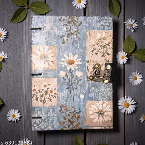 Vintage_Premium_A5_Lock_Diary_With_200_Unruled_Pages_And_Soft_Blue_Floral_Design_For_Daily_Writing_Use