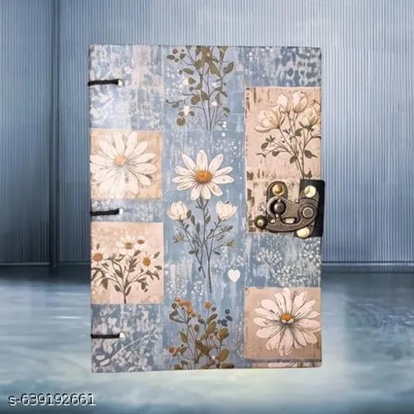 Vintage_Premium_A5_Lock_Diary_With_200_Unruled_Pages_And_Soft_Blue_Floral_Design_For_Daily_Writing_Use