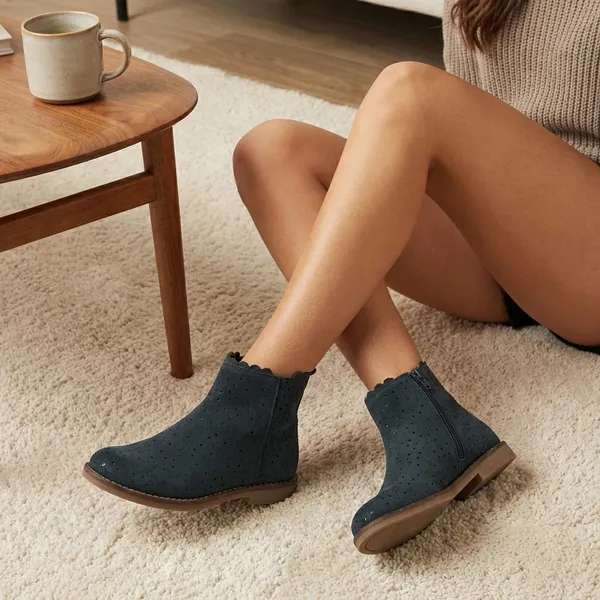 Dark_Teal_Leather_Ankle_Boots_For_Kids