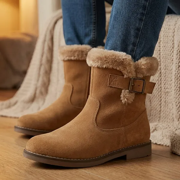 Tan_And_Beige_Leather_Winter_Boots_For_Kids