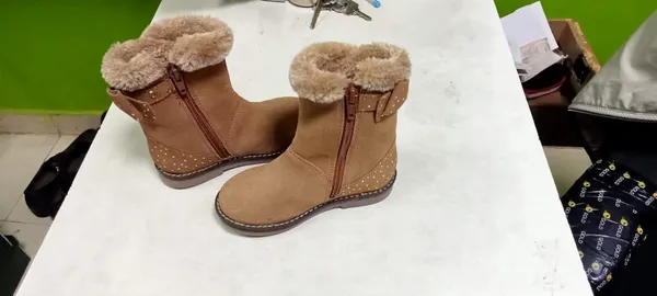 Tan_And_Beige_Leather_Winter_Boots_For_Kids