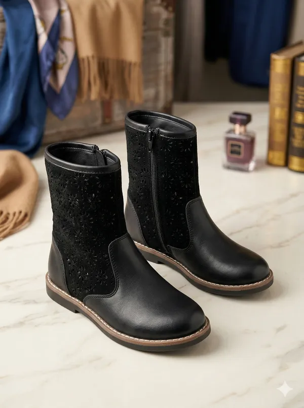 Black_Leather_Girls_Ankle_Boots_Studded_For_Kids