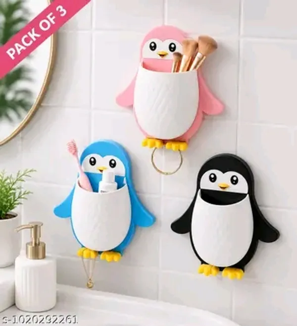 Cute_Penguin_Silicone_Wall_Organizers_|_Self_Adhesive_No_Drill_Multipurpose_Storage_Holders_for_Bathroom,_Kitchen_&_Bedroom_|_Blue,_Pink_&_Black_|_Pack_of_3