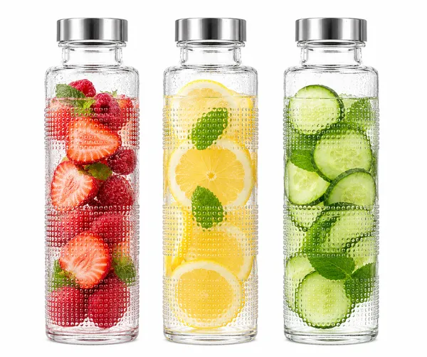 Glass_Water_Bottle_Set_of_3,_750_ml_Each_with_Steel_Cap_—_Dot_Textured_Design,_Transparent_Borosilicate-Style_Glass_Bottle_for_Home,_Office_&_Travel