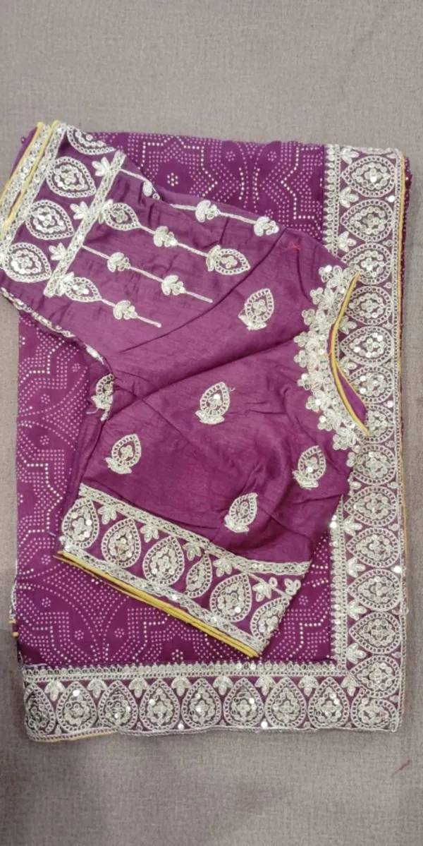 Purple_Synthetic_Bandhej_Print_With_Gota_Patti_Border_Saree_With_Blouse_Piece_For_Women