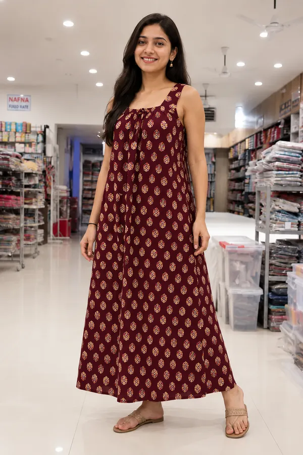 Maroon_Cotton_Floral_Print_Nighty_For_Women