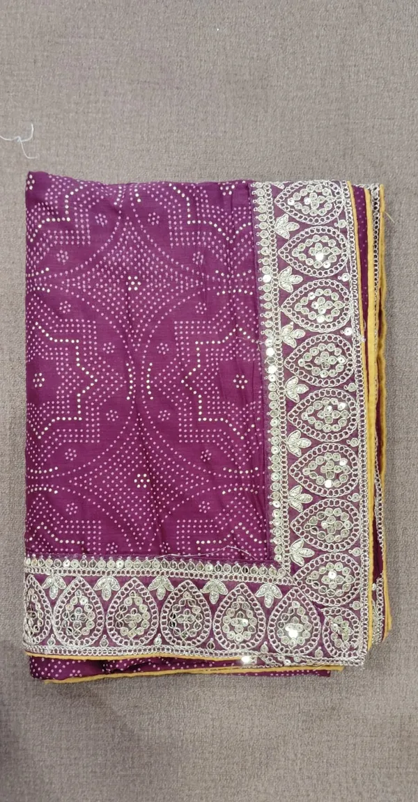 Purple_Synthetic_Bandhej_Print_With_Gota_Patti_Border_Saree_With_Blouse_Piece_For_Women