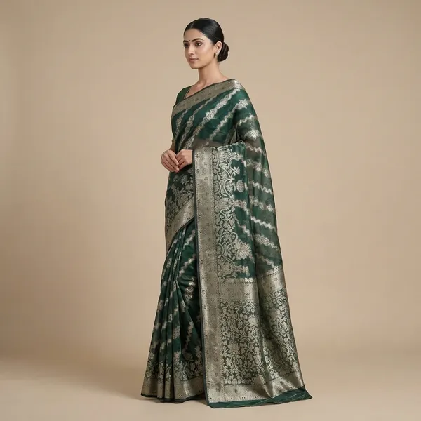 Green_Banarasi_Silk_Saree_With_Blouse_Piece_For_Women
