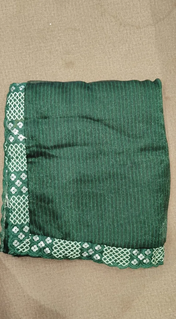 Green_Synthetic_Embroidered_Border_With_Shimmer_Stripes_Saree_With_Blouse_Piece_For_Women