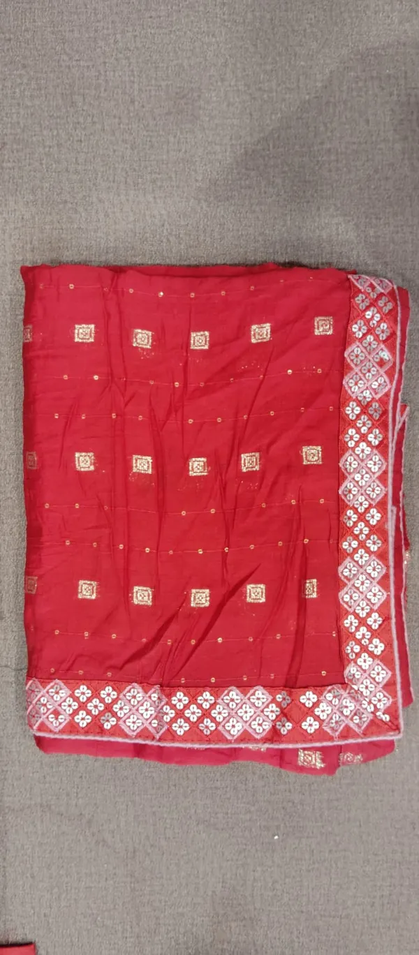 Red_Cotton_Saree_With_Blouse_Piece_For_Women