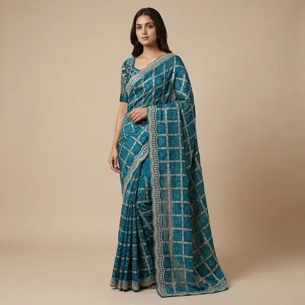 Blue_Synthetic_Bandhani_Print_Saree_With_Blouse_Piece_For_Women