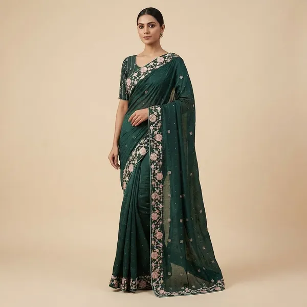 Green_Cotton_Embroidered_Saree_With_Blouse_Piece_For_Women