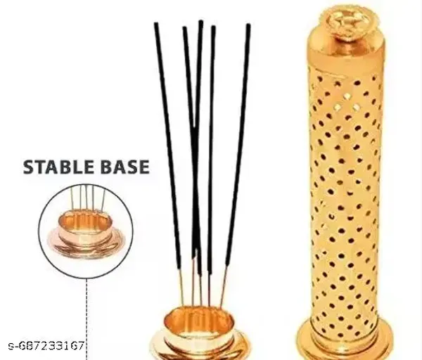 Stainless_Steel_Incense_Stick_Holder_With_Ash_Catcher_Dhoop_Holder_Ideal_For_Home_Temple_Office_Use_Agarbatti_Stand_Incense_Stick_Holder_Handcrafted_In_India_Set_Of_1_Gold