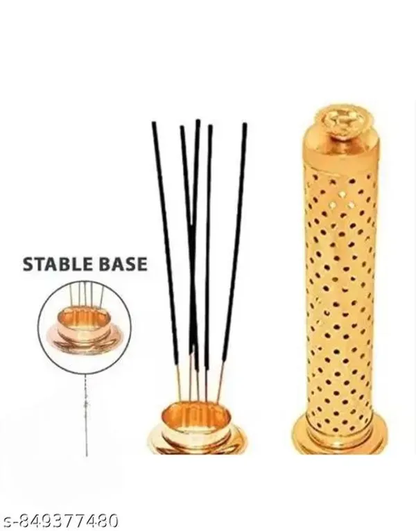 Stainless_Steel_Incense_Stick_Holder_With_Ash_Catcher_Dhoop_Holder_Ideal_For_Home_Temple_Office_Use_Agarbatti_Stand_Incense_Stick_Holder_Handcrafted_In_India_Set_Of_2_Gold