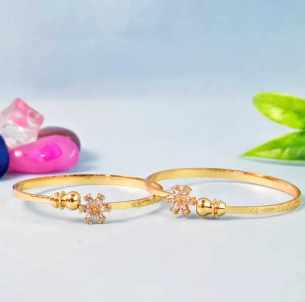 Gold-Toned_Adjustable_Bracelet_Banglewith_Pink_Stone_&_Floral_Crystal_Design_(Set_Of_2)
