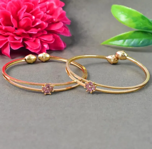 Gold-Toned_Adjustable_Bracelet_Banglewith_Pink_Stone_&_Floral_Crystal_Design_(Set_Of_2)