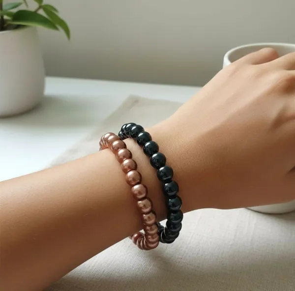 Copper_&_Black_Beaded_Stretch_Bracelet_Set_(Pack_Of_2)