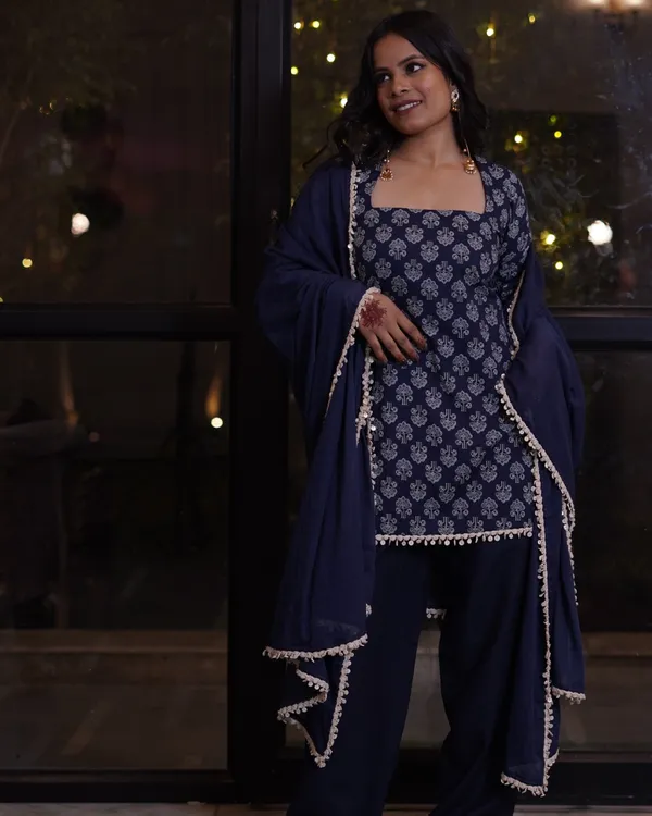 Navy_Blue_Printed_Kurta_Palazzo_Dupatta_Set_With_Tassel_Details
