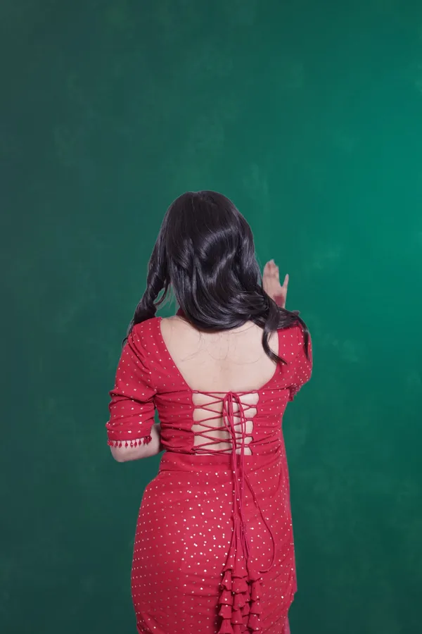 Red_Sequin_Embellished_Saree_With_Blouse