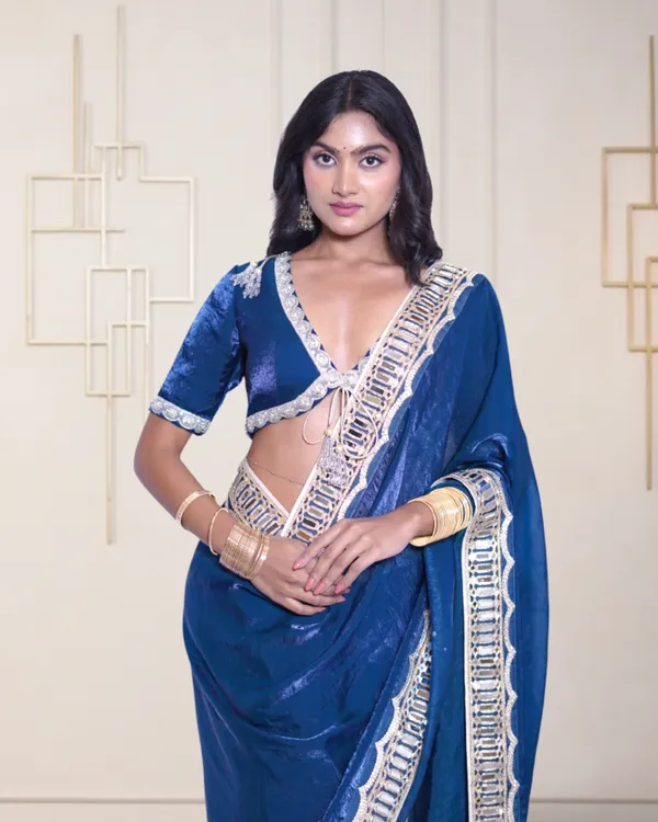 Royal_Blue_Silk_Saree_With_Embellished_Border_And_Matching_Blouse