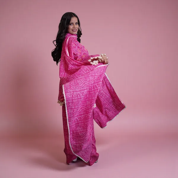 Pink_Bandhani_Print_Kurta_Set_With_Dupatta_And_Palazzo