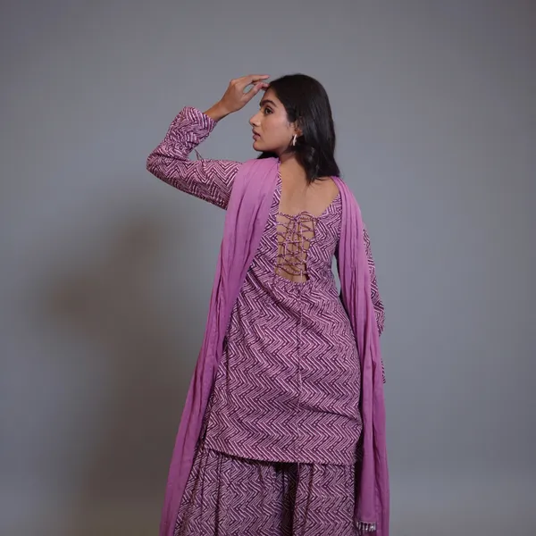 Purple_Bandhani_Print_Cotton_Kurta_Sharara_Set_With_Dupatta