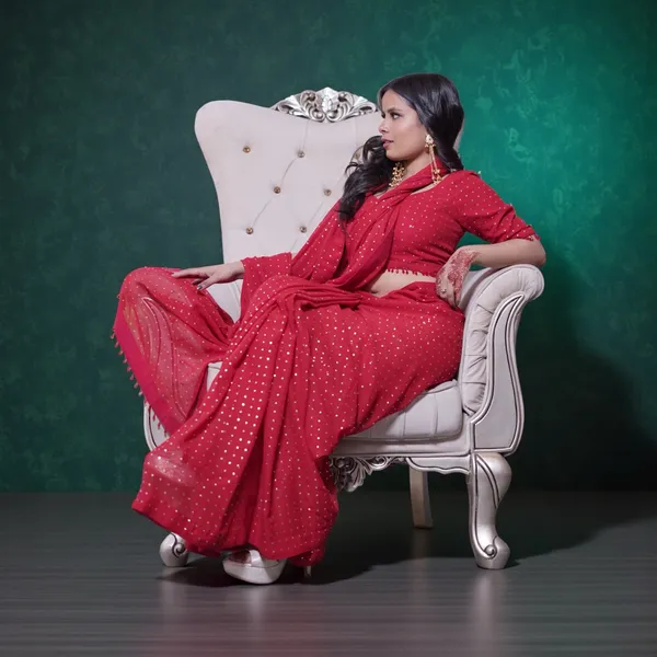 Red_Sequin_Embellished_Saree_With_Blouse