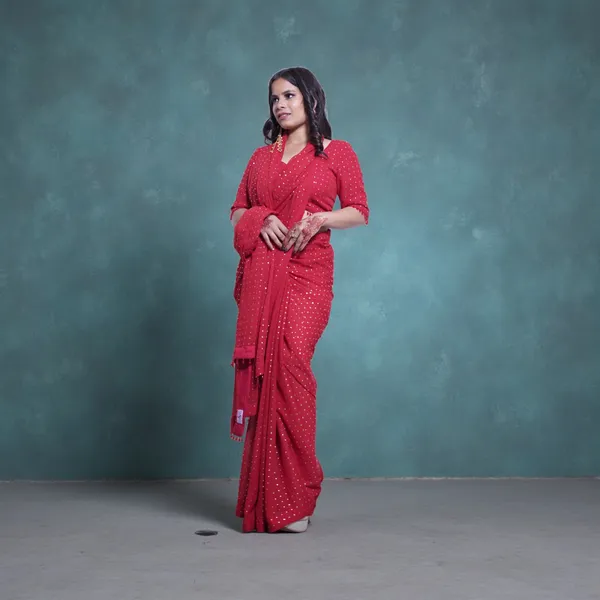 Red_Sequin_Embellished_Saree_With_Blouse