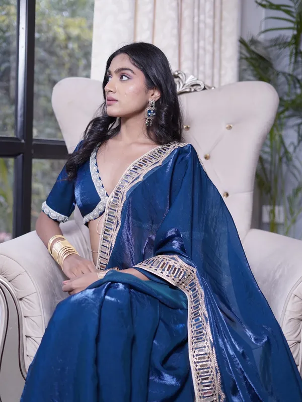 Royal_Blue_Silk_Saree_With_Embellished_Border_And_Matching_Blouse