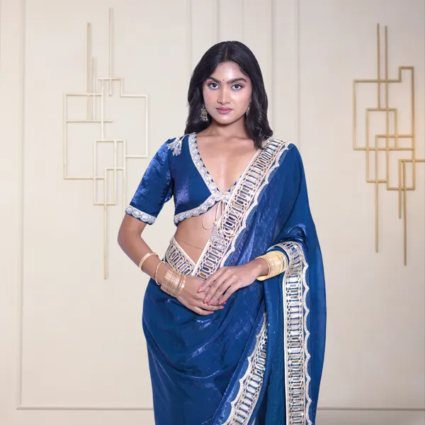 Royal_Blue_Silk_Saree_With_Embellished_Border_And_Matching_Blouse