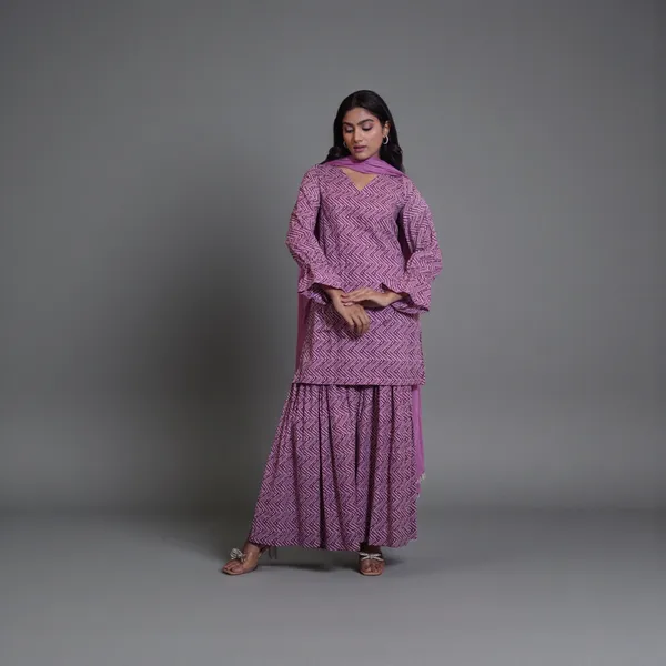 Purple_Bandhani_Print_Cotton_Kurta_Sharara_Set_With_Dupatta