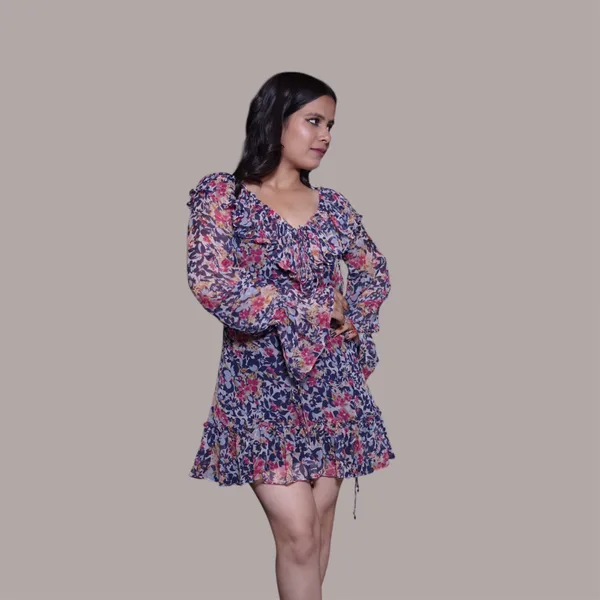 Women'S_Floral_Print_Ruffle_Mini_Dress_With_Long_Sleeves