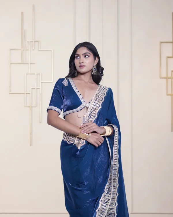 Royal_Blue_Silk_Saree_With_Embellished_Border_And_Matching_Blouse