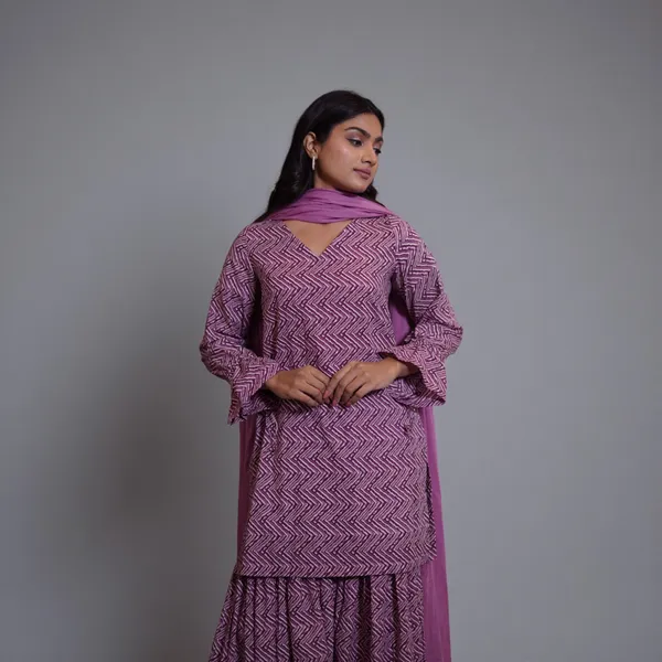 Purple_Bandhani_Print_Cotton_Kurta_Sharara_Set_With_Dupatta