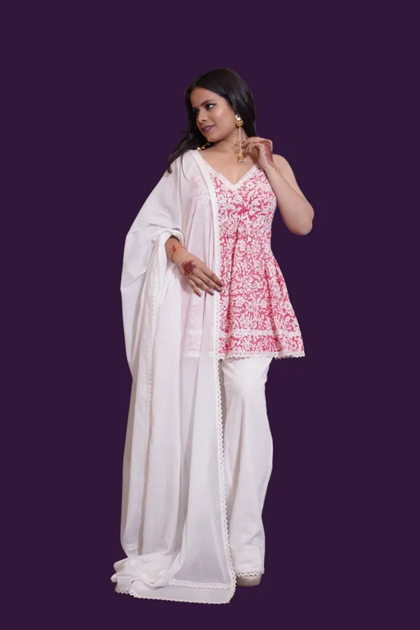 Red_And_White_Embroidered_Peplum_Top_With_White_Palazzo_And_Dupatta_Set