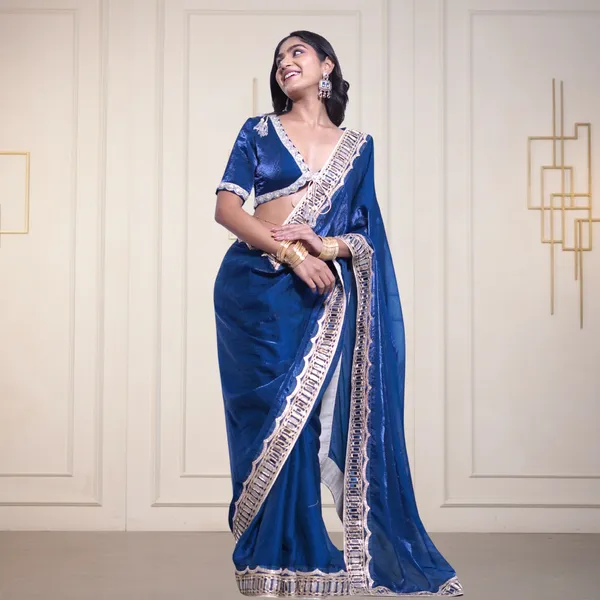 Royal_Blue_Silk_Saree_With_Embellished_Border_And_Matching_Blouse