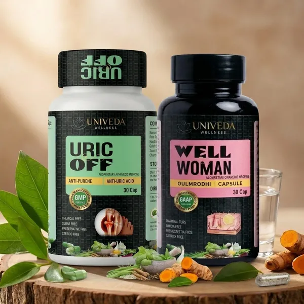 Univeda_Well_Woman_Gulmrodhi_Capsules_(30_Caps)_And_Univeda_Uric_Off_Anti-Purine_Anti-Uric_Acid_Capsules_-_30_Capsules_Pack_Of_2