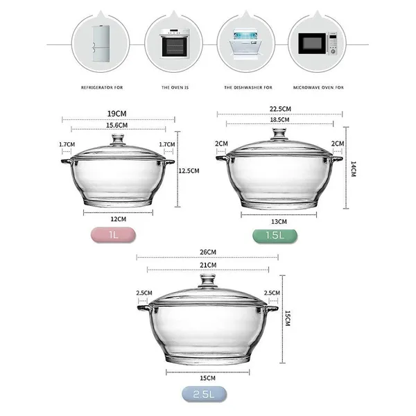 1000_ML,_1500_ML_and_2500_ML_Toughened_Glass_Microwave_Dishwasher_Safe_Pot_Serving_Bowl_Casserole_with_Lid_Glass_Serving_Bowl_(Clear,_Pack_of_3)