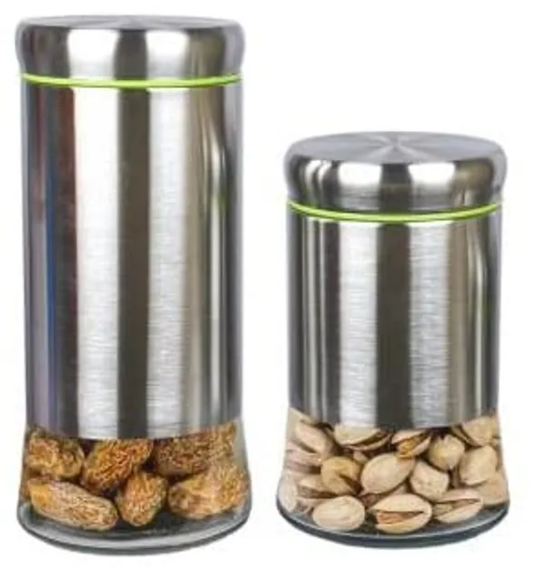 580_ML_and_850_ML_Airtight_Glass_Jar_Food_Storage_Container_with_Stainless_Steel_Cover_Window_Visible_Canister_Set_Glass_&_Airtight_Lid_Combo_of_2_Pieces,_Silver