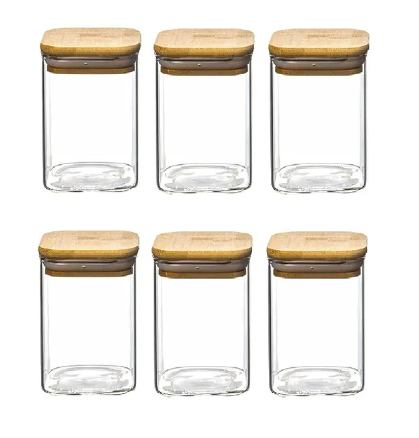 280_ML,_Small_Size,_Set_of_6_Borosilicate_Glass_Jars_with_Silcone_Seal_Airtight_Bamboo_Lids_Tea_Container_Clear_Kitchen_Storage_Jar_with_Bamboo_Lid
