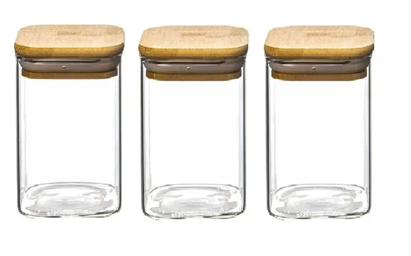 Pack_of_3_Borosilicate_Glass_Jars_with_Silcone_Seal_Airtight_Bamboo_Lids_Tea_Container_Clear_Kitchen_Storage_Jar_with_Bamboo_Shelf_Kitchen_Canister_Set,_280_ML